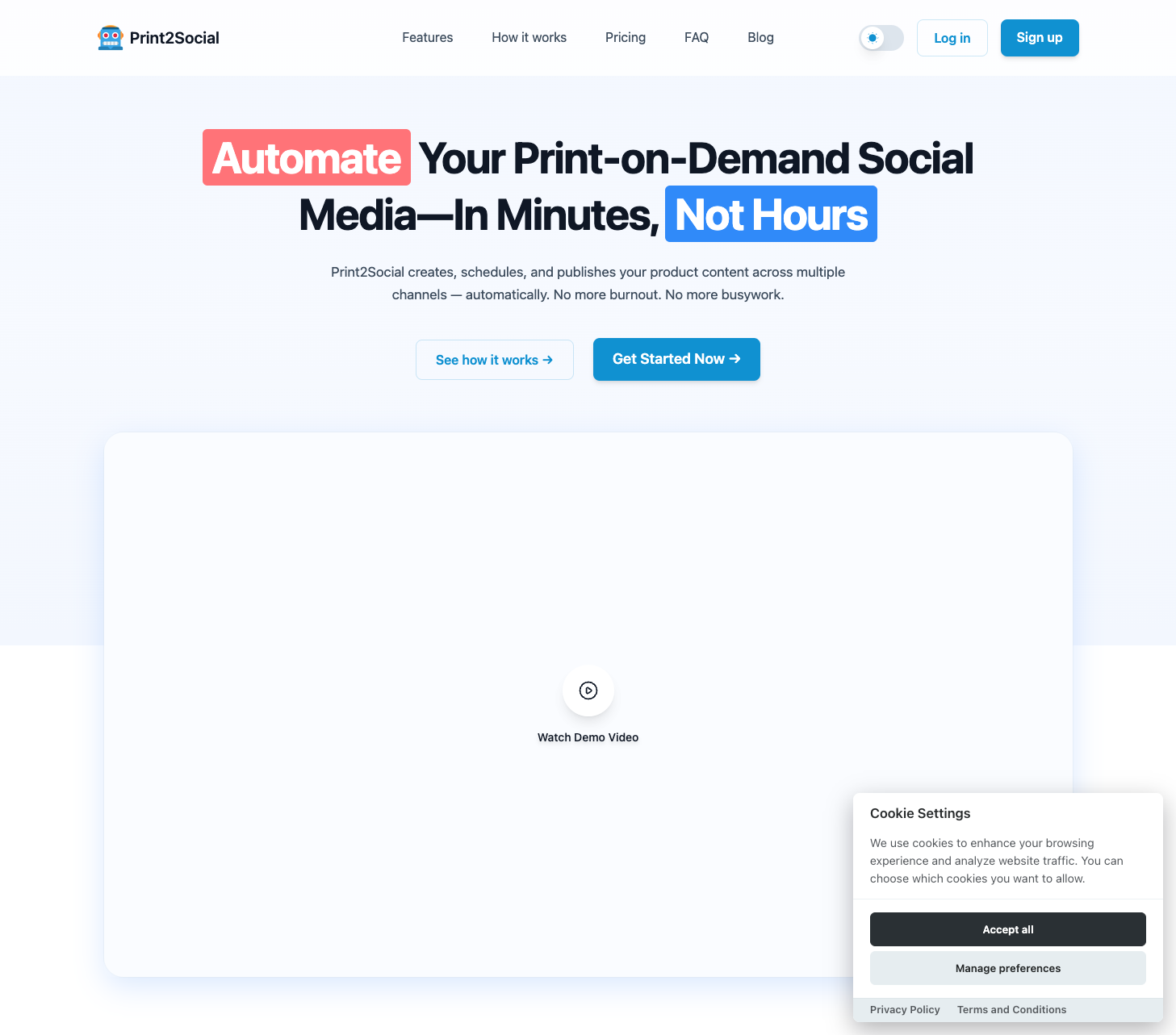 Print2Social landing page screenshot